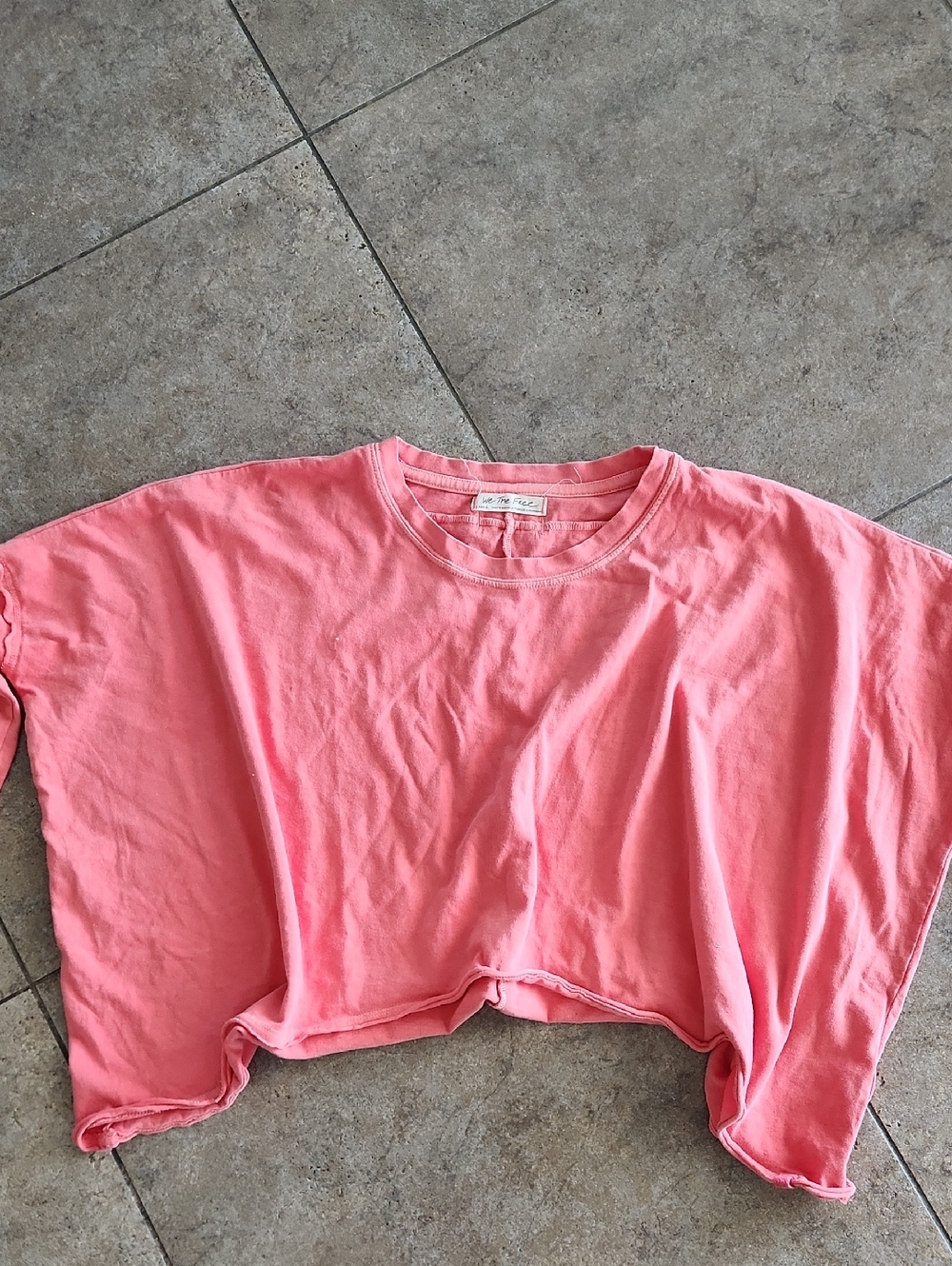 NWOT..We The Free... Coral-Pink Cropped Tee